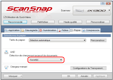 Fenêtre Configuration du ScanSnap
