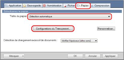 Fenêtre Configuration du ScanSnap