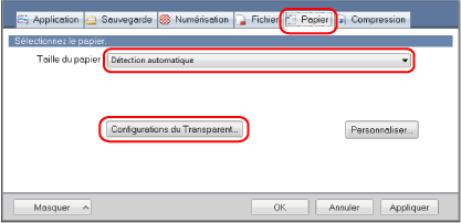 Fenêtre Configuration du ScanSnap