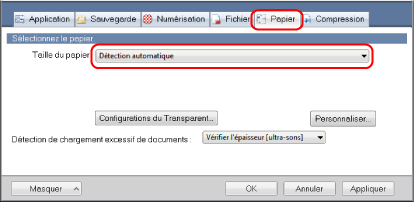 Fenêtre Configuration du ScanSnap