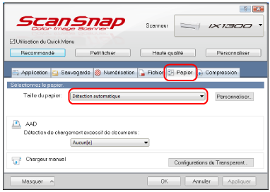 Fenêtre Configuration du ScanSnap