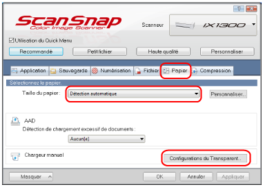 Fenêtre Configuration du ScanSnap