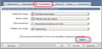 Fenêtre Configuration du ScanSnap