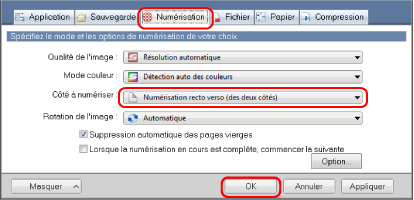 Fenêtre Configuration du ScanSnap