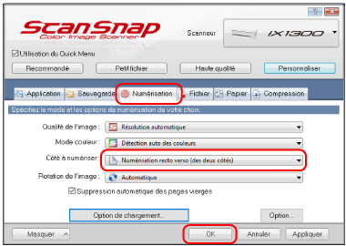 Fenêtre Configuration du ScanSnap