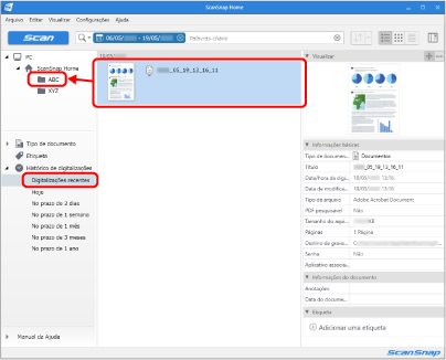 Janela principal do ScanSnap Home