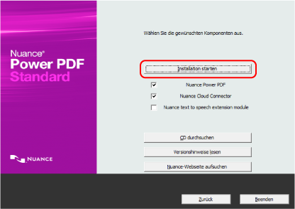 Installation von Nuance Power PDF Standard