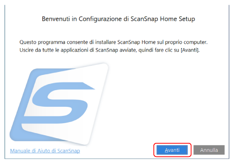 Benvenuto nell'installazione di ScanSnap Home