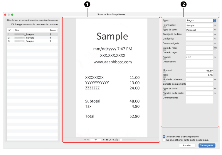Numériser vers ScanSnap Home