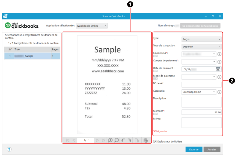 Numériser vers QuickBooks Online