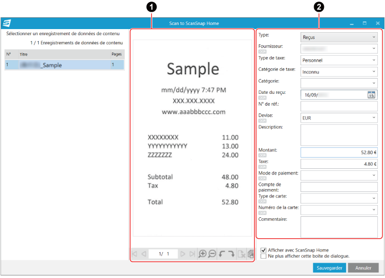 Numériser vers ScanSnap Home