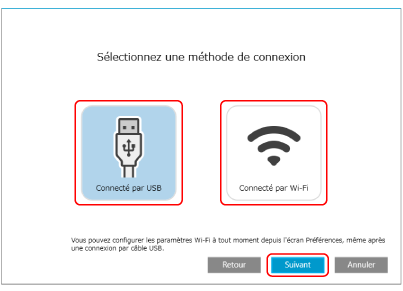 Sélection d'une méthode de connexion