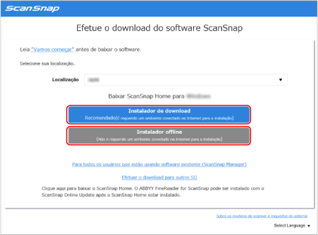 Baixando o software do ScanSnap