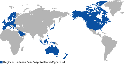 Regionen, in denen ScanSnap-Konten verfügbar sind