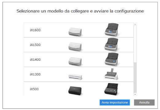 Selezionare un scanner da collegare e avviare l'installazione