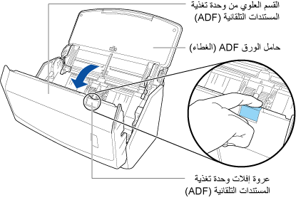 فتح القسم العلوي من وحدة تغذية المستندات التلقائية (ADF)