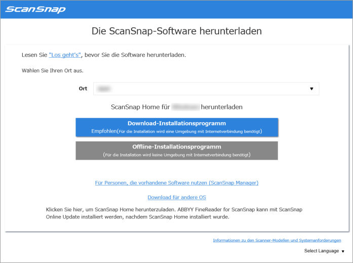 Die ScanSnap-Software herunterladen