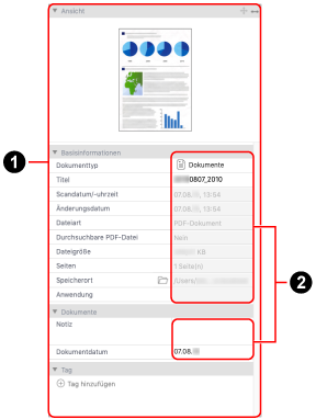 Ansicht des Inhaltsdatensatzes