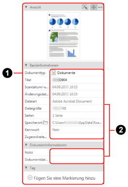 Ansicht des Inhaltsdatensatzes