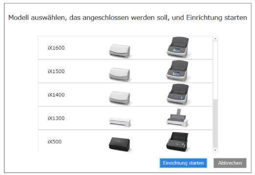 Zu verbindenden Scanner auswählen und Einrichtung starten