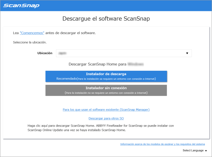 Descargando el software del ScanSnap