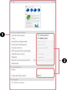 Vista de registro de datos de contenido