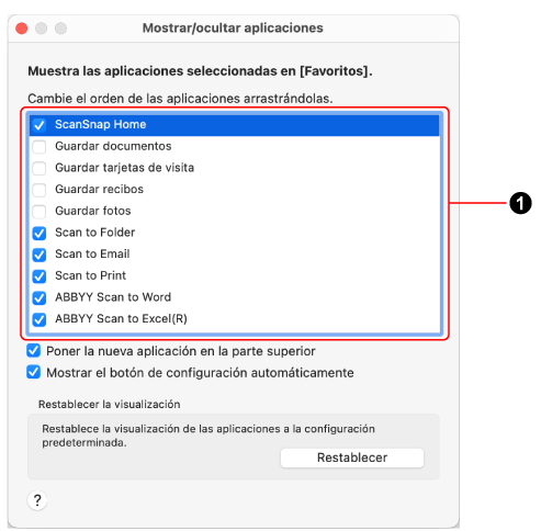 Mostrar/ocultar aplicaciones