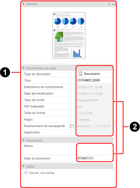 Panneau des enregistrements de données de contenu