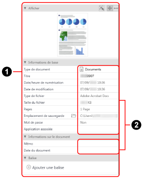 Panneau des enregistrements de données de contenu