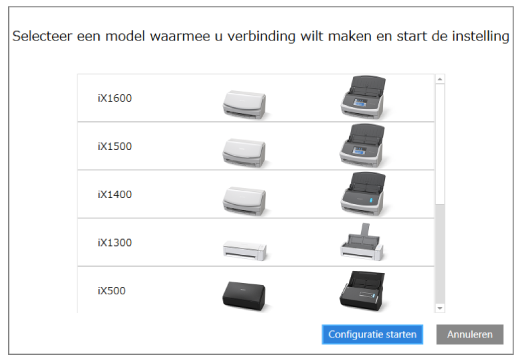 Selecteer een te verbinden scanner en start de configuratie