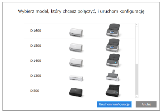 Wybierz skaner, który chcesz podłączyć i uruchom konfigurację