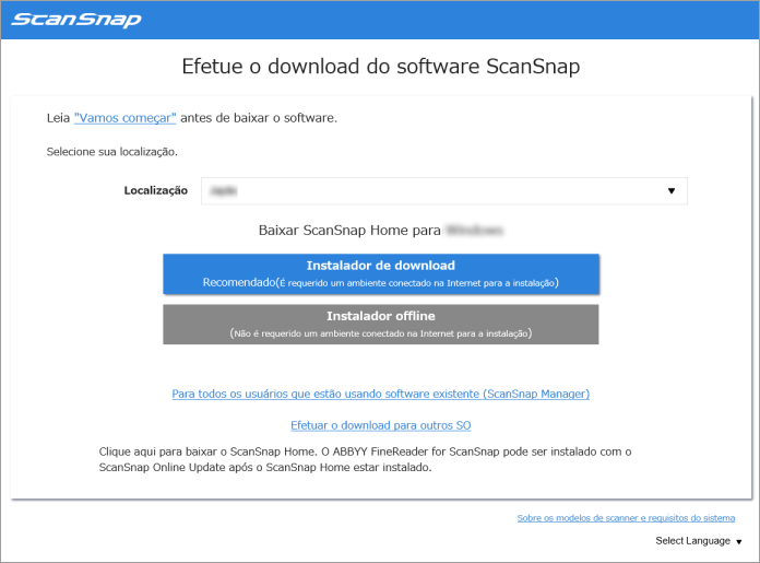 Baixando o software do ScanSnap