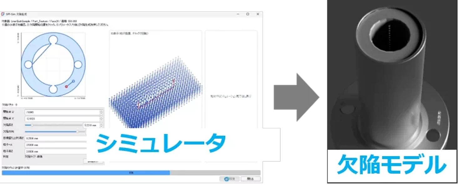 製品に発生する可能性のある欠陥形状をデジタル空間上に生成