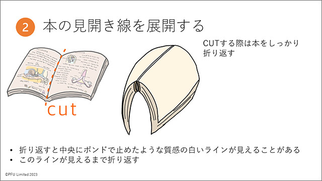 2. 本の見開き線を展開する