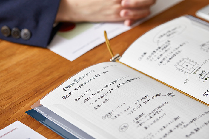 ファイリングノートはゴムで挟むだけで簡単にノートに