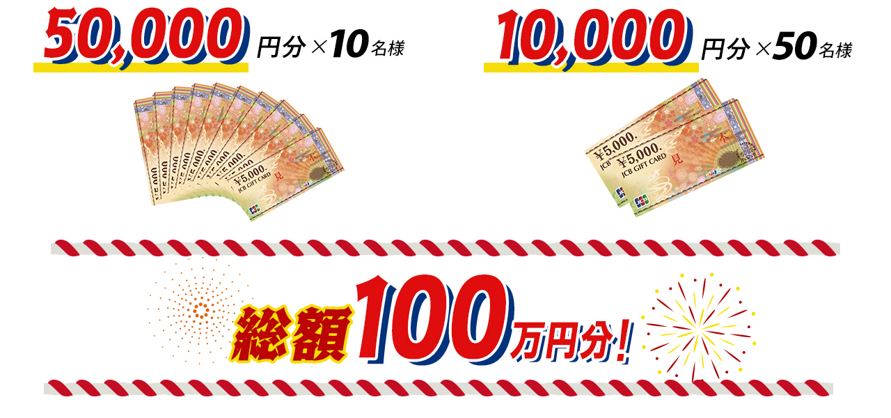 5万円×10名様 / 1万円×50名様 総額100万円分!