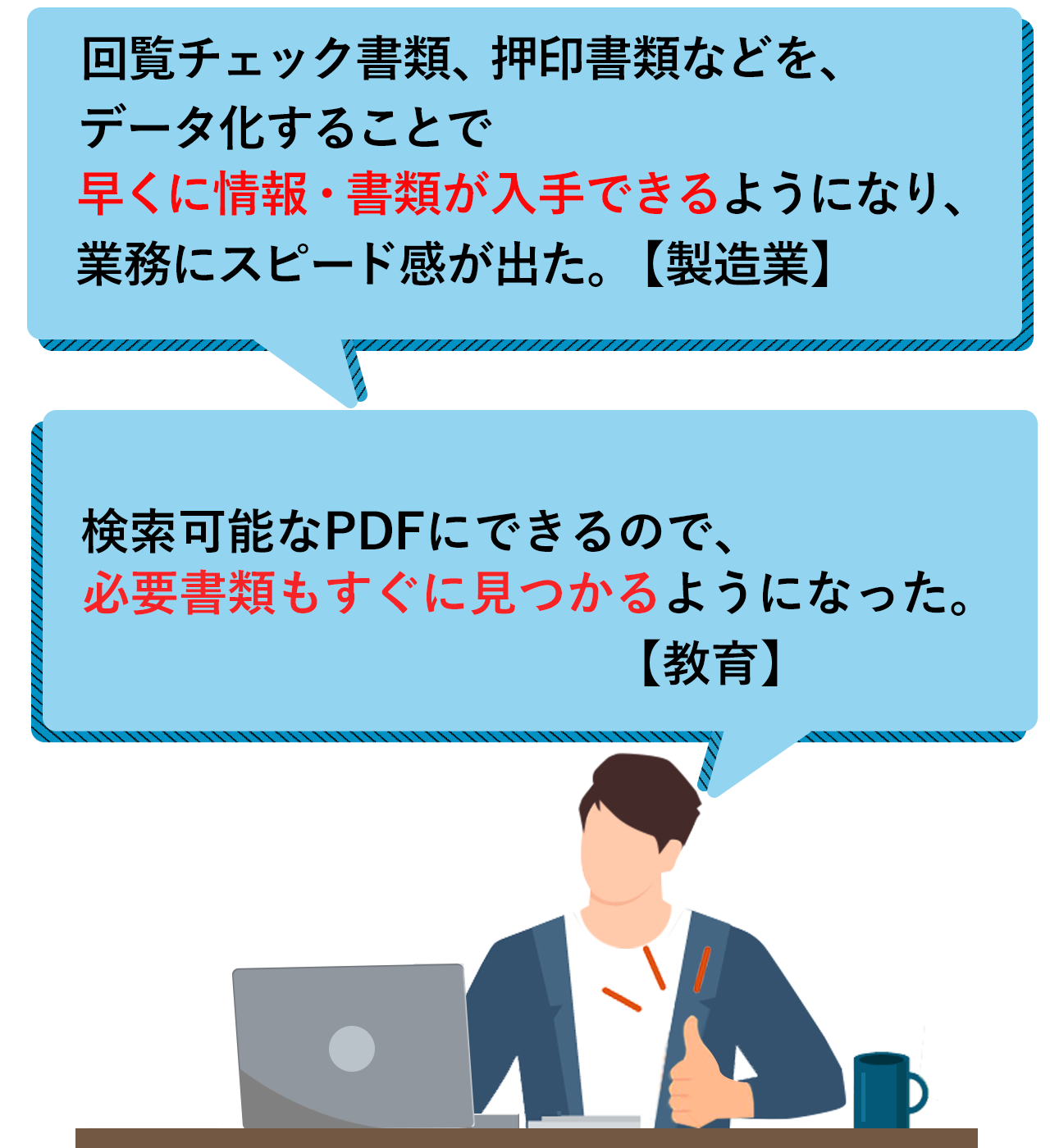 書類をデータ化、情報入手がスピーディに。検索可能なPDFで書類がすぐに見つかる