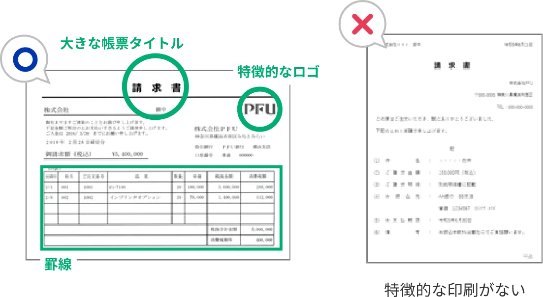 罫線・特徴的なデザインがある